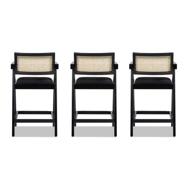 English Elm Jennifer Taylor Home - Milan 25.5” Modern Resin Webbing Back Bar Stool Set of 3 with Arms, Black Bouclé, Ergonomic Comfort B2719P238391