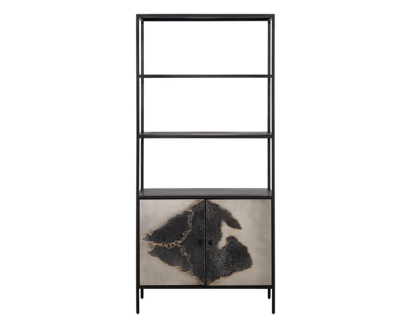 Sunpan Arlington Bookcase - Unique Patina Finish with Black Iron Frame, Artisan Crafted, Bold Statement Piece