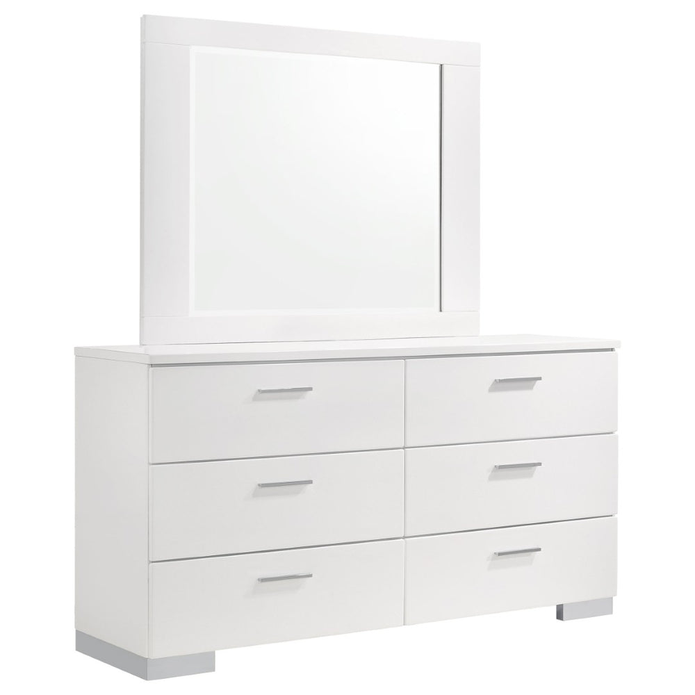 English Elm Dulcey High Gloss White Lacquer 6 Drawer Dresser with Coordinating Wall Mirror B062S01728