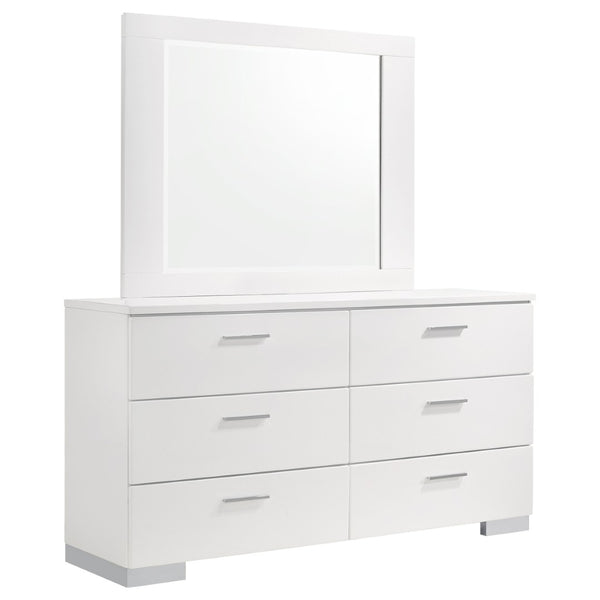 English Elm Dulcey High Gloss White Lacquer 6 Drawer Dresser with Coordinating Wall Mirror B062S01728