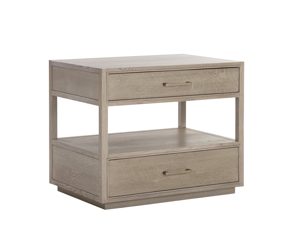 Sunpan Bridgerton Nightstand: Mid-Century Modern Oak Design with Soft Close Drawers and Open Shelf Space