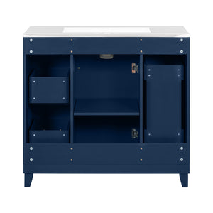 English Elm 36" 36-inch Transitional Bathroom Vanity with Ceramic Basin, Solid Wood Frame, Soft-Close Storage Elegance Blue N729P255663C