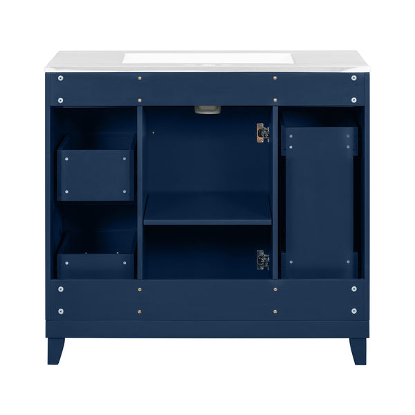 English Elm 36" 36-inch Transitional Bathroom Vanity with Ceramic Basin, Solid Wood Frame, Soft-Close Storage Elegance Blue N729P255663C
