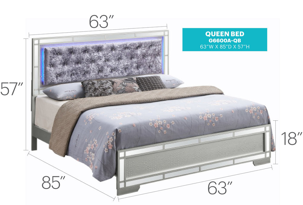 English Elm Glamorous Champagne Queen Bed with Silver Finish, 57"H x 66"W x 85"D, Durable Particleboard Frame B078S00540