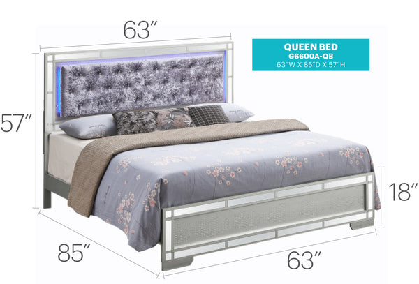 English Elm Glamorous Champagne Queen Bed with Silver Finish, 57"H x 66"W x 85"D, Durable Particleboard Frame B078S00540