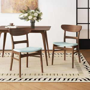 English Elm Set of 2 Mid-century Upholstered Dining Chairs with Splayed Rubberwood Legs N759P288145T