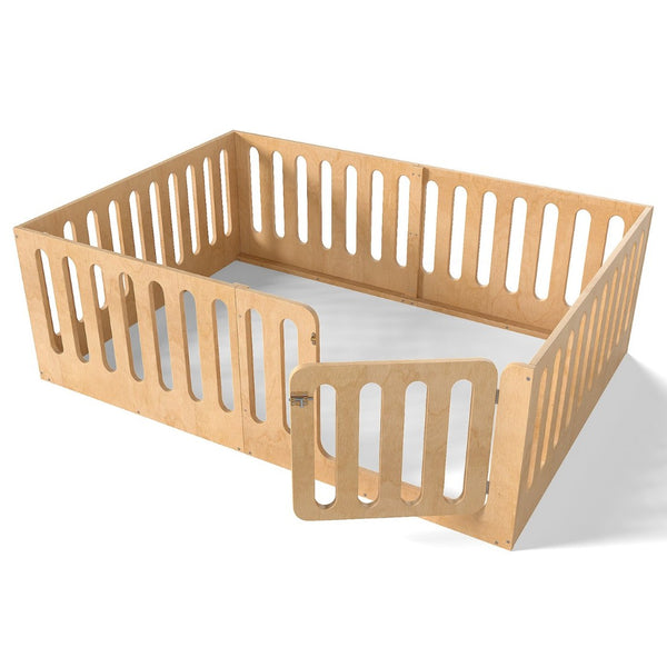 English Elm Twin Solid Pine Montessori Floor Bed with House Frame Door and Safety Fence Natural W5305P420636