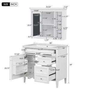 English Elm 36'' Modern Bathroom Vanity Set With Sink, Mirror & Open Shelves - Stylish Storage Solution! N710S236006K