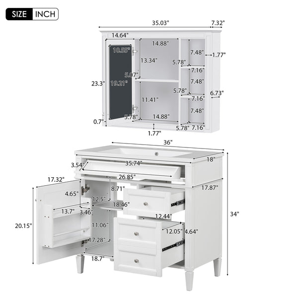 English Elm 36'' Modern Bathroom Vanity Set With Sink, Mirror & Open Shelves - Stylish Storage Solution! N710S236006K