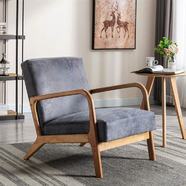 English Elm Classic Mid Century Modern Accent Chair with Espresso Wood Frame, Plush Microfiber Cushioning & Retro Appeal Light Gray B2735P271039