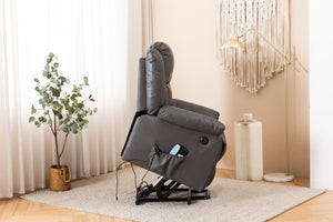 English Elm Electric Power Massage Recliner with Heating & USB Charging, PU Leather, Extra-Dense Cushion Comfort Dark Gray B205S00069