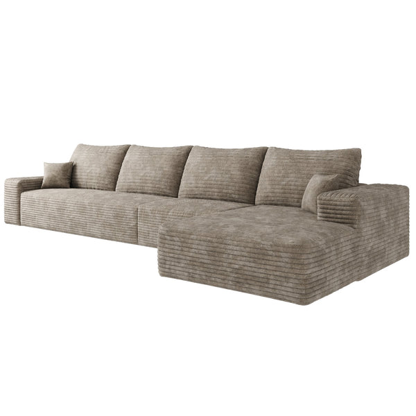 English Elm 135" Cloud Sectional Couch - Modern L-Shape Sofa In Plush Camel Corduroy For Effortless Living Room Comfort W2824S00057