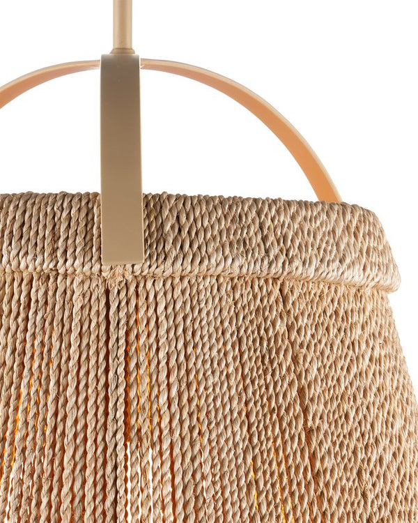 Currey & Company Parnell Medium White Pendant Light - Elegant Bell-shaped Design With Adjustable Chain For Versatile Style Natural Abaca Rope ,Wrought Iron ,Glass 9000-1303-currey-company