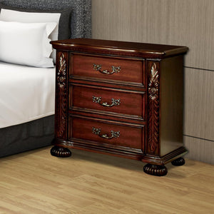 English Elm Brown Cherry Solid Wood Nightstand with 3 Drawers, Pewter Pulls, Rich Grain Accents, 28"W x 29.4"H B011P218330