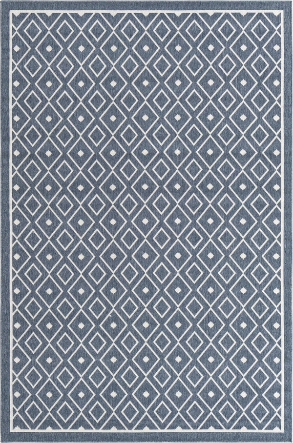 Unique Loom Outdoor Trellis Kafes Machine Made Geometric Rug Navy Blue, Ivory 6' 1" x 9' 0"