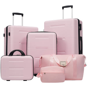 English Elm 6 Piece Hardshell Abs Travel Set with Spinner Wheels Combination Lock and Toiletry Bag Pink N732P391465H