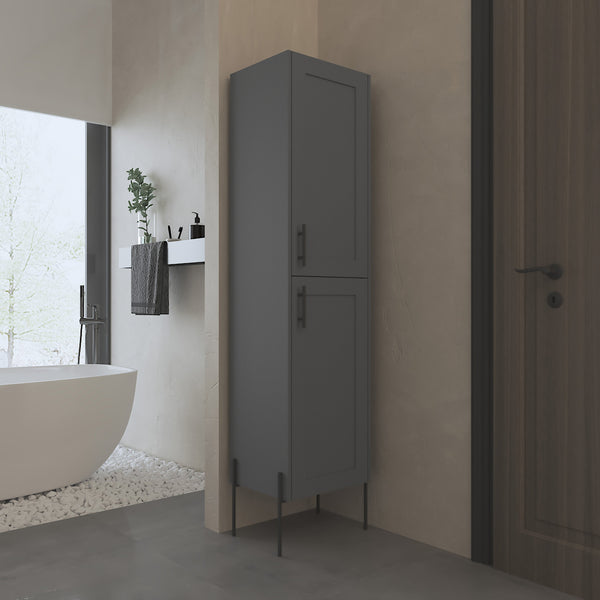 English Elm Hagi 71" Tall Gray Shaker Linen Cabinet with Adjustable 4-Tier Shelves, Metal Legs, Slim Design B070P234366