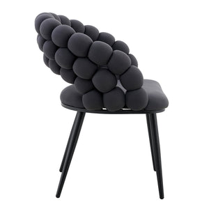 English Elm Set of 2 Sculptural Bubble Backrest Velvet Dining Chairs with Matte Black Legs W3875P370928