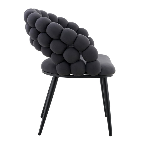 English Elm Set of 2 Sculptural Bubble Backrest Velvet Dining Chairs with Matte Black Legs W3875P370928