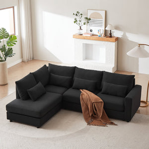 English Elm MH100.2" Sofa Convertible L-Shaped Linen Sectional with Movable Ottoman 5 Cushions 4 Lumbar Pillows Black W1193S00141