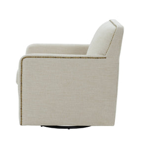 English Elm Torrance Swivel Accent Chair with Antique Brass Nailhead Trim for Modern Living Beige B050P451389