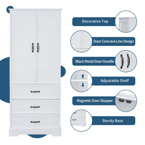 English Elm Tall Bathroom Storage Cabinet - Modern White Design With Adjustable Shelves, Drawers & Doors! N725P206123K-GIGA