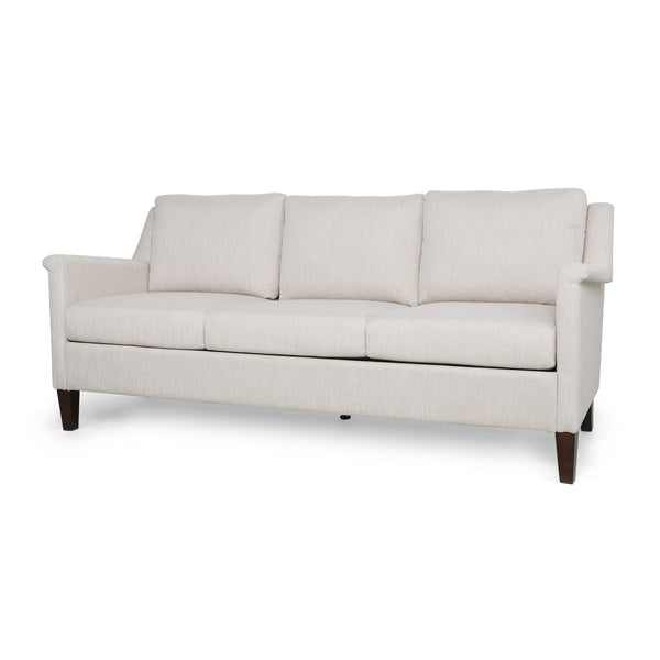 English Elm Christopher Knight Home® - 3 Seater Sofa Beige Fabric Upholstered Contemporary Rolled Arms Birch Wood Legs Plush 76.5" W Comfort 69503.00