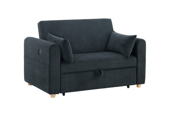 English Elm Mireille Corduroy Convertible Sleeper Loveseat with Usb Charging and Storage Pockets Black B2749P413228