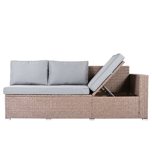 English Elm Topmax Outdoor Wicker Sectional Set with Storage Adjustable Seating and Tempered Glass Table Light Grey N717S100005G
