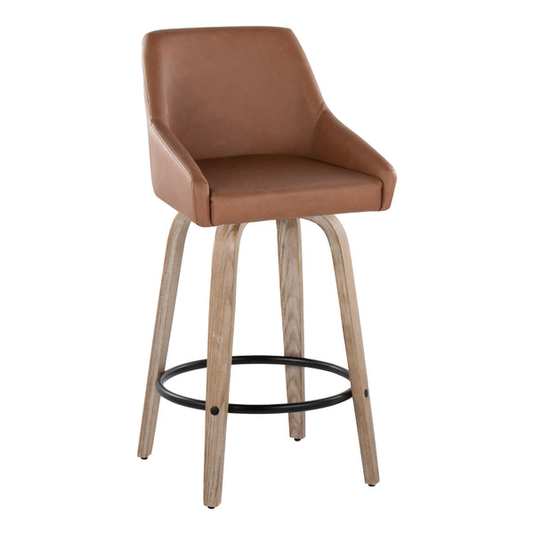 English Elm Hannah 26" Transitional Counter Stool Set of 2 with Swivel, Padded Upholstery, Whitewash Wood Legs and Round Black Metal Footrest Camel B202S00327