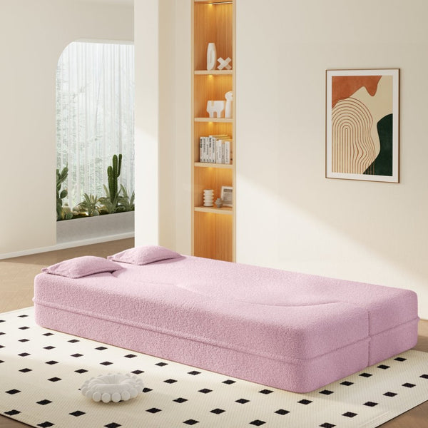 English Elm Modern Corduroy Floor Sofa Foldable Twin Sleeper Foam Filled for Compact Living Spaces Pink W1885P435358