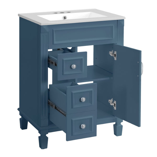 English Elm 24" French Inspired Bathroom Vanity with Ceramic Basin Soft Close Cabinet and 2 Drawers Blue N710P318990C
