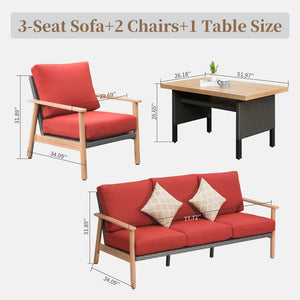 English Elm Outdoor Wicker Patio Furniture Set - 4-Piece All-Weather Sofa With Cushions & Pillows For Garden Use W1859S00088-GIGA