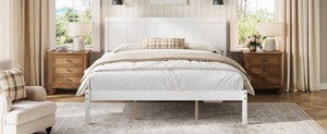 English Elm Platform King Bed Solid Pine Panel Headboard Wood Slat Base Modern Bedroom Frame White N709P425341K