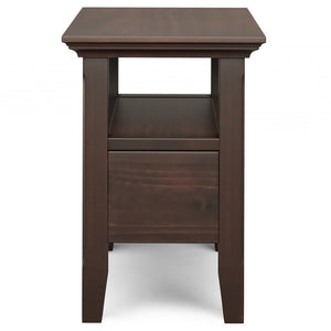 English Elm Acadian Solid Wood Narrow Side Table with Drawer Brunette Brown — Handcrafted, Tapered Legs, Shelf, 24" D x 14" W x 20" H B136P203467