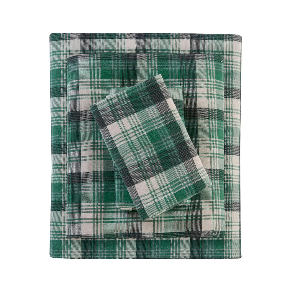 English Elm 4 Pcs Cal King Flannel Sheet Set - Cozy Green Plaid Bedding For Warmth & Timeless Style B035P319785
