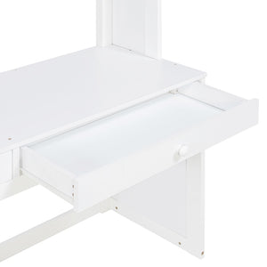 English Elm Full Twin Loft Bed with Desk Wardrobe Shelves Pine Wood Frame Kids Bedroom White LT000821AAK-1