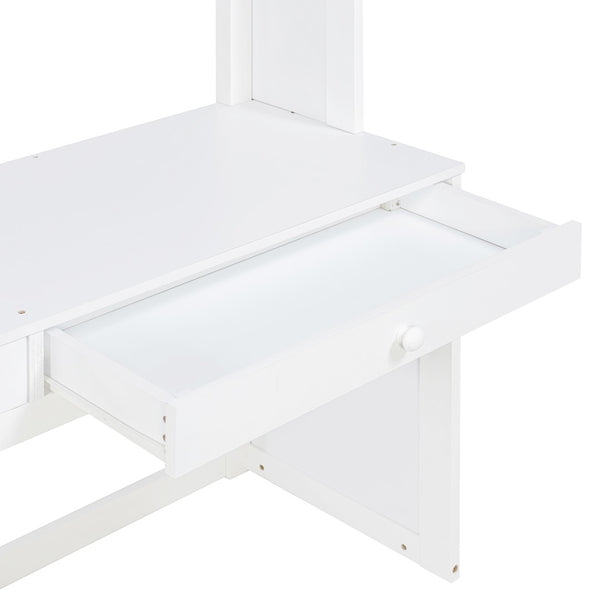 English Elm Full Twin Loft Bed with Desk Wardrobe Shelves Pine Wood Frame Kids Bedroom White LT000821AAK-1