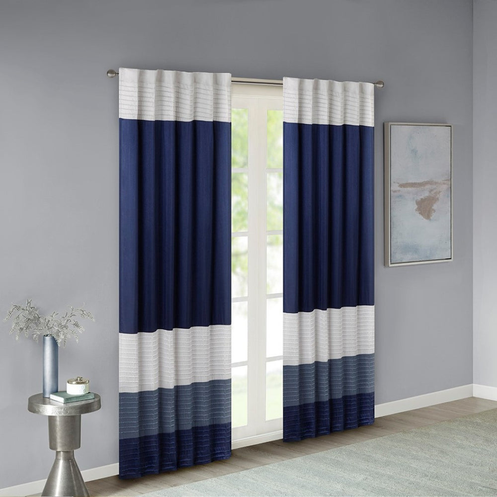 English Elm Polyoni Pintuck Curtain Panel - Modern Striped Design, Lined For Light Filtering & Privacy, 50X84" B03598068-GIGA