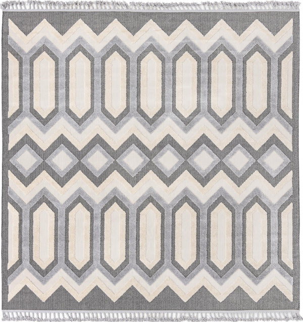 Unique Loom Arlo JJ Machine Made Tribal Rug Charcoal, Ivory/Gray 9' 10" x 9' 10"