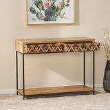 Christopher Knight Home® - Noble House - Pentland Boho Handcrafted Mango Wood Console Table, Brown and Black