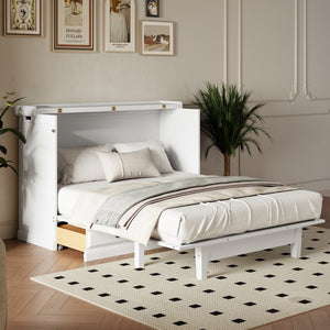 English Elm Farmhouse Pine Wood Murphy Cabinet Bed with Charging Station and Rolling Storage Drawer BS701P170503K