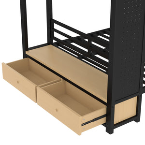 English Elm Full Metal Bunk Bed For Teens - Space-Saving Full Over Full Design With Storage Shelves & Drawers, Black W1580S00234