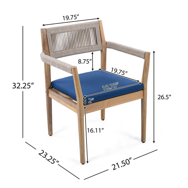 English Elm Christopher Knight Home® - Braided Acacia Wood Outdoor Dining Chairs Set Of 4 – Stylish Teak Finish With Navy Cushions & Rope N770P286668N004