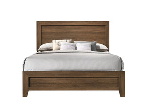 English Elm Miquell Oak Finish Panel Bed with 12 Slats, Raised Molding Headboard and Tapered Legs, Box-Free Support B2726P264770