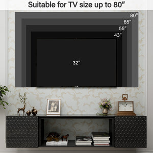 English Elm Floating TV Wall Mount Stand 80" TV Capacity, MDF Wood Console, 220lb Load, Hidden Cable Management T3609P332397