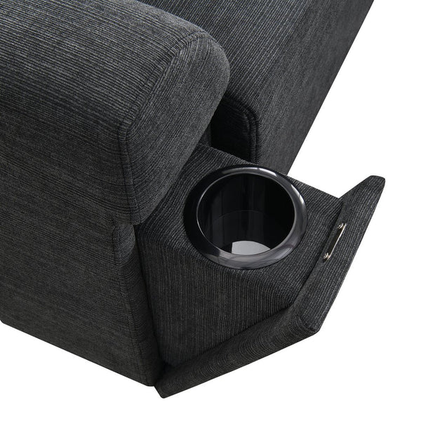 English Elm 128*67" U Shaped Sectional Sofa with Movable Ottoman, Hidden Armrest Storage, Cup Holders & USB Ports Black N723S0192B