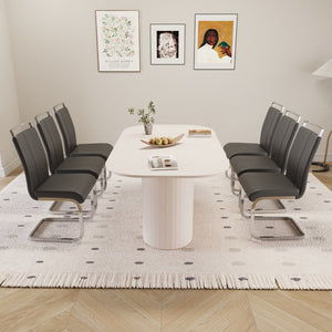 English Elm 63 Inch Cream Mdf Dining Table and Pu Leather Chair 7 Piece Set for Modern Homes W2189S00881