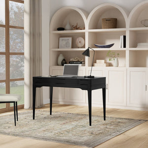 English Elm Harper Rubberwood Writing Desk with Keyboard Tray Mid-century Modern Home Office Storage Black B136P420746