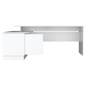 English Elm L-Shaped Desk with Right Return — Spacious 59" Work Surface, Cabinet + Shelves for Office Storage White 44.88 L x 26.77 W x 6.3 H B097S00182